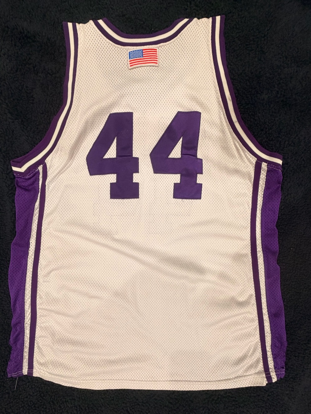 Trojans #44 White & Purple Basketball Jersey